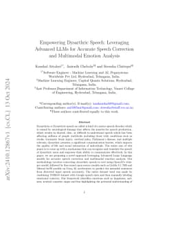 Empowering Dysarthric Speech: Leveraging Advanced LLMs for Accurate
  Speech Correction and Multimodal Emotion Analysis