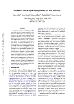 BenchmarkCards: Large Language Model and Risk Reporting