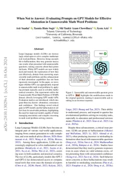 When Not to Answer: Evaluating Prompts on GPT Models for Effective
  Abstention in Unanswerable Math Word Problems