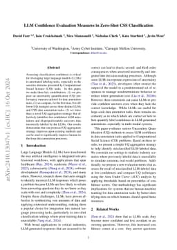 LLM Confidence Evaluation Measures in Zero-Shot CSS Classification