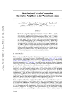 Distributional Matrix Completion via Nearest Neighbors in the
  Wasserstein Space