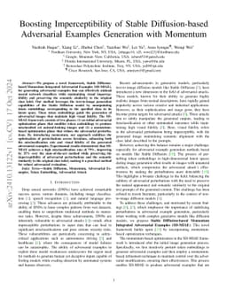 Boosting Imperceptibility of Stable Diffusion-based Adversarial Examples
  Generation with Momentum