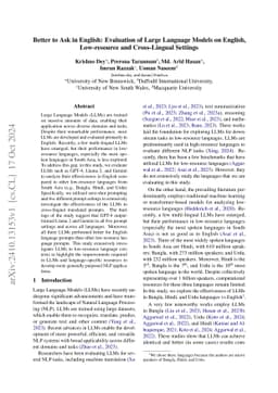 Better to Ask in English: Evaluation of Large Language Models on
  English, Low-resource and Cross-Lingual Settings