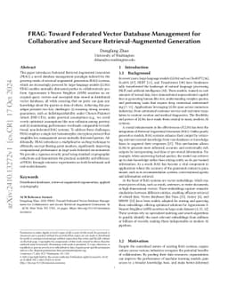 FRAG: Toward Federated Vector Database Management for Collaborative and
  Secure Retrieval-Augmented Generation