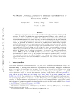 An Online Learning Approach to Prompt-based Selection of Generative Models