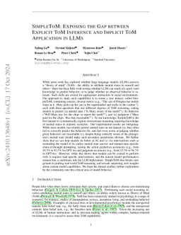 SimpleToM: Exposing the Gap between Explicit ToM Inference and Implicit
  ToM Application in LLMs