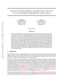 Ab initio nonparametric variable selection for scalable Symbolic
  Regression with large $p$