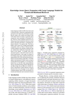 Knowledge-Aware Query Expansion with Large Language Models for Textual and Relational Retrieval