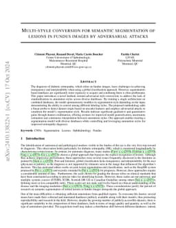 Multi-style conversion for semantic segmentation of lesions in fundus
  images by adversarial attacks
