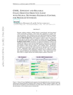 COOL: Efficient and Reliable Chain-Oriented Objective Logic with Neural Networks Feedback Control for Program Synthesis
