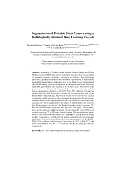 Segmentation of Pediatric Brain Tumors using a Radiologically informed,
  Deep Learning Cascade