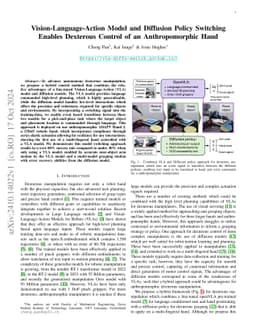 Vision-Language-Action Model and Diffusion Policy Switching Enables
  Dexterous Control of an Anthropomorphic Hand
