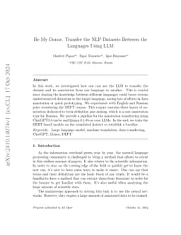Be My Donor. Transfer the NLP Datasets Between the Languages Using LLM