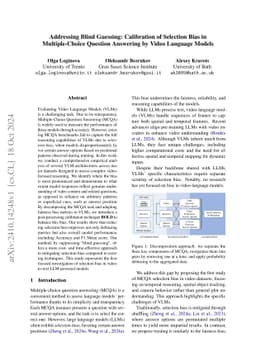 Addressing Blind Guessing: Calibration of Selection Bias in
  Multiple-Choice Question Answering by Video Language Models