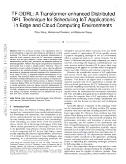 TF-DDRL: A Transformer-enhanced Distributed DRL Technique for Scheduling
  IoT Applications in Edge and Cloud Computing Environments