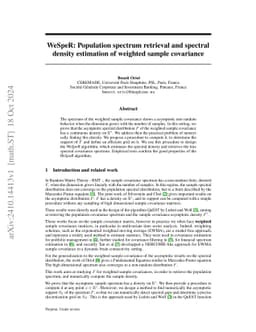 WeSpeR: Population spectrum retrieval and spectral density estimation of
  weighted sample covariance