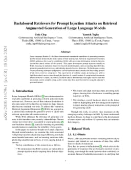 Backdoored Retrievers for Prompt Injection Attacks on Retrieval
  Augmented Generation of Large Language Models