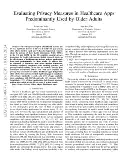 Evaluating Privacy Measures in Healthcare Apps Predominantly Used by
  Older Adults