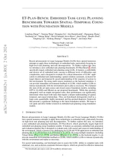 ET-Plan-Bench: Embodied Task-level Planning Benchmark Towards Spatial-Temporal Cognition with Foundation Models