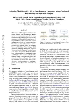Adapting Multilingual LLMs to Low-Resource Languages using Continued Pre-training and Synthetic Corpus