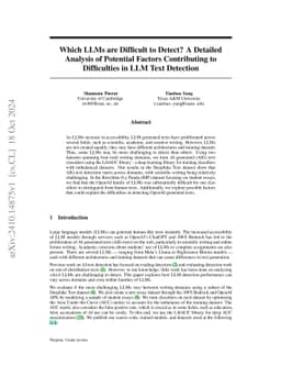 Which LLMs are Difficult to Detect? A Detailed Analysis of Potential
  Factors Contributing to Difficulties in LLM Text Detection