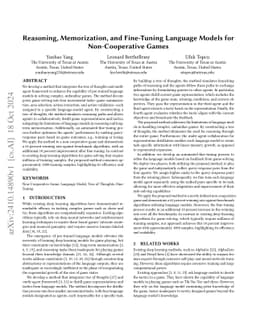 Reasoning, Memorization, and Fine-Tuning Language Models for
  Non-Cooperative Games