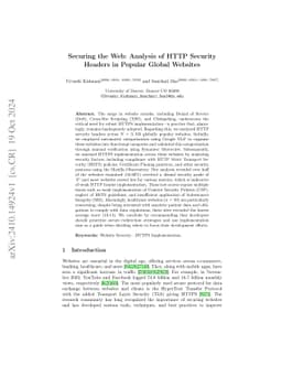Securing the Web: Analysis of HTTP Security Headers in Popular Global
  Websites