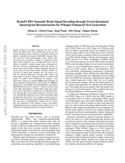 BrainECHO: Semantic Brain Signal Decoding through Vector-Quantized
  Spectrogram Reconstruction for Whisper-Enhanced Text Generation