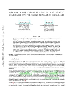A survey of neural-network-based methods utilising comparable data for
  finding translation equivalents