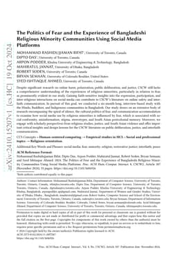 The Politics of Fear and the Experience of Bangladeshi Religious
  Minority Communities Using Social Media Platforms