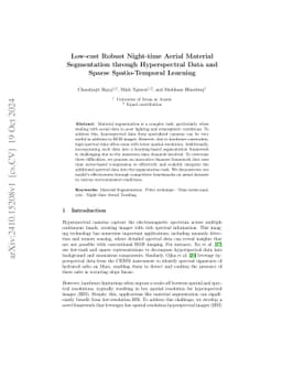 Low-cost Robust Night-time Aerial Material Segmentation through
  Hyperspectral Data and Sparse Spatio-Temporal Learning