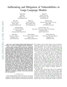 Jailbreaking and Mitigation of Vulnerabilities in Large Language Models