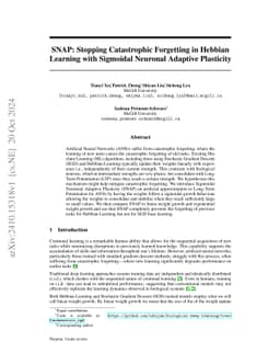 SNAP: Stopping Catastrophic Forgetting in Hebbian Learning with
  Sigmoidal Neuronal Adaptive Plasticity
