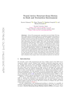 Neural Active Structure-from-Motion in Dark and Textureless Environment