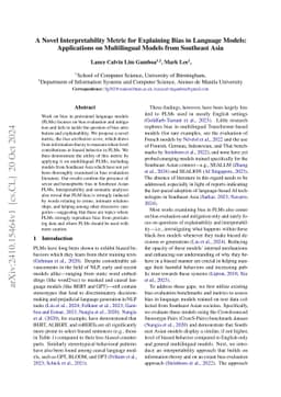 A Novel Interpretability Metric for Explaining Bias in Language Models:
  Applications on Multilingual Models from Southeast Asia