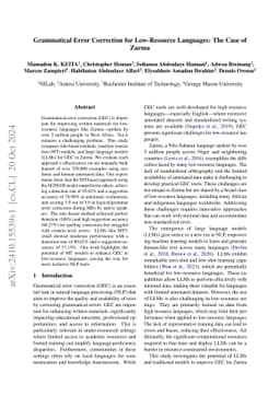Grammatical Error Correction for Low-Resource Languages: The Case of Zarma