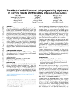 The effect of self-efficacy and pair programming experience in learning
  results of introductory programming courses