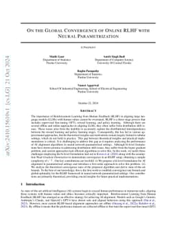 On The Global Convergence Of Online RLHF With Neural Parametrization