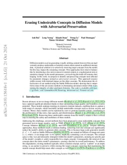 Erasing Undesirable Concepts in Diffusion Models with Adversarial
  Preservation