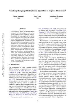 Can Large Language Models Invent Algorithms to Improve Themselves?