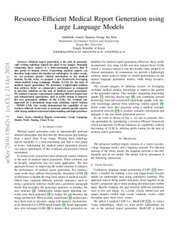 Resource-Efficient Medical Report Generation using Large Language Models