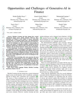 Opportunities and Challenges of Generative-AI in Finance