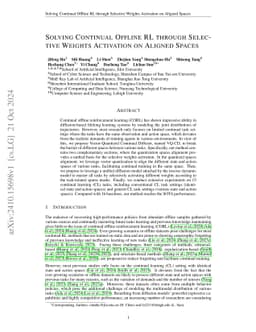 Solving Continual Offline RL through Selective Weights Activation on
  Aligned Spaces