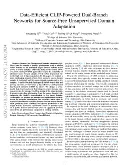 Data-Efficient CLIP-Powered Dual-Branch Networks for Source-Free
  Unsupervised Domain Adaptation