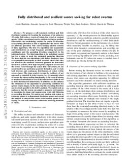 Fully distributed and resilient source seeking for robot swarms