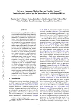 Do Large Language Models Have an English Accent? Evaluating and
  Improving the Naturalness of Multilingual LLMs