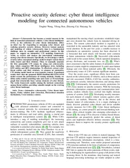 Proactive security defense: cyber threat intelligence modeling for
  connected autonomous vehicles
