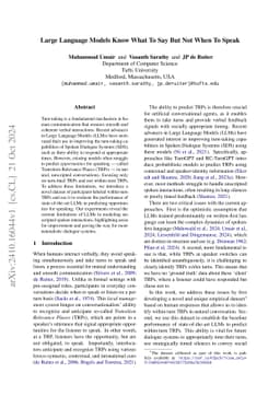 Large Language Models Know What To Say But Not When To Speak