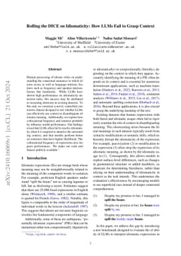 Rolling the DICE on Idiomaticity: How LLMs Fail to Grasp Context