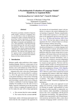 A Psycholinguistic Evaluation of Language Models' Sensitivity to
  Argument Roles